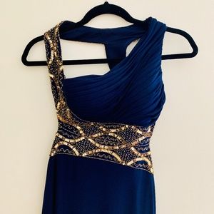Aqua Navy Gold Sequin Gown